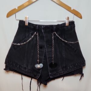 Kroche Black Denim Cut Off Shorts With chain detail Size 40/6